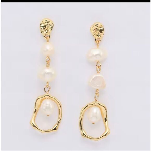 18K Gold Plated Freshwter Pearl Drop Earrings  - Picture 5 of 6